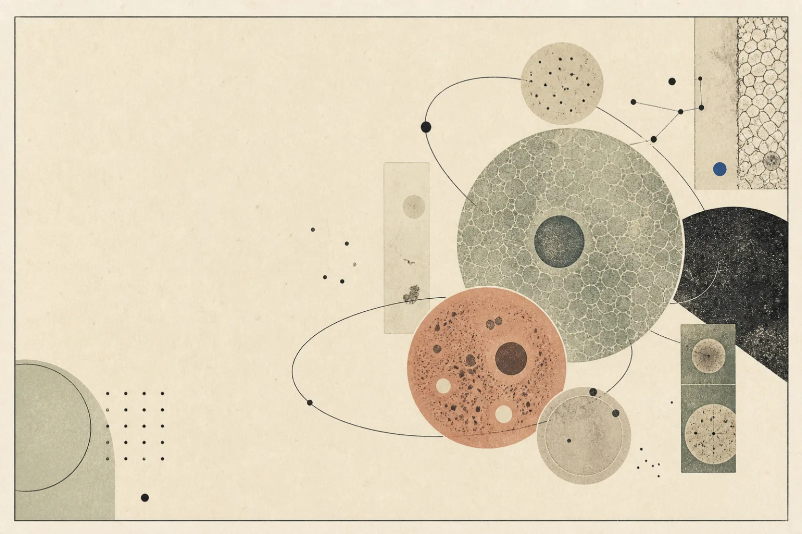 Paper collage of scientific forms and observation paths